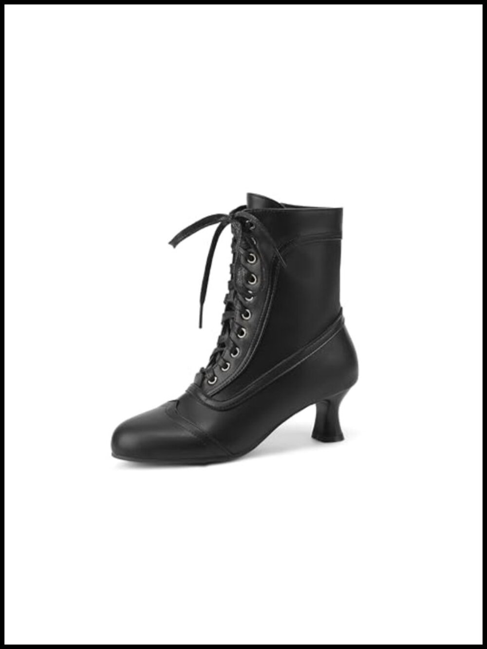 Victorian Lace Up Ankle Boots Side Zipper Kitten Heel Vintage Booties
